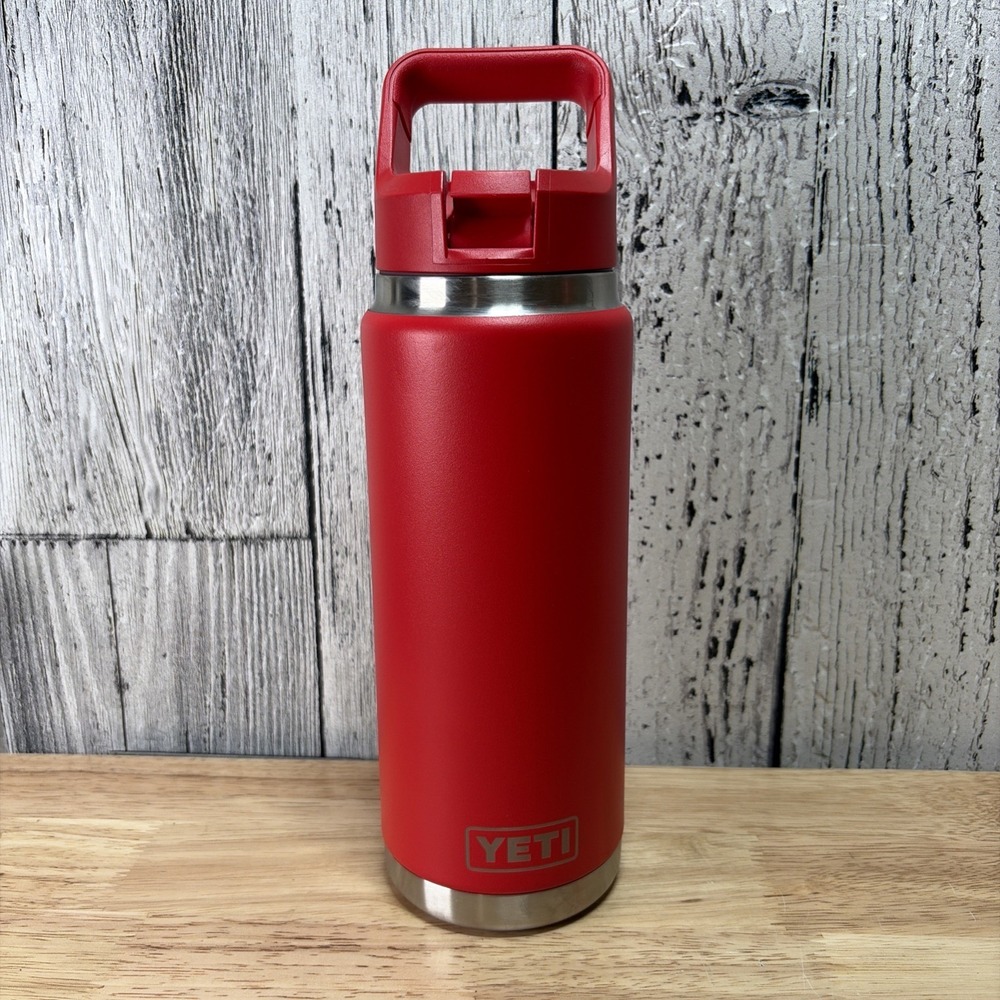 Yeti Rambler Water Bottle 26oz Red Stainless Steel Insulated Red Sip Lid Straw